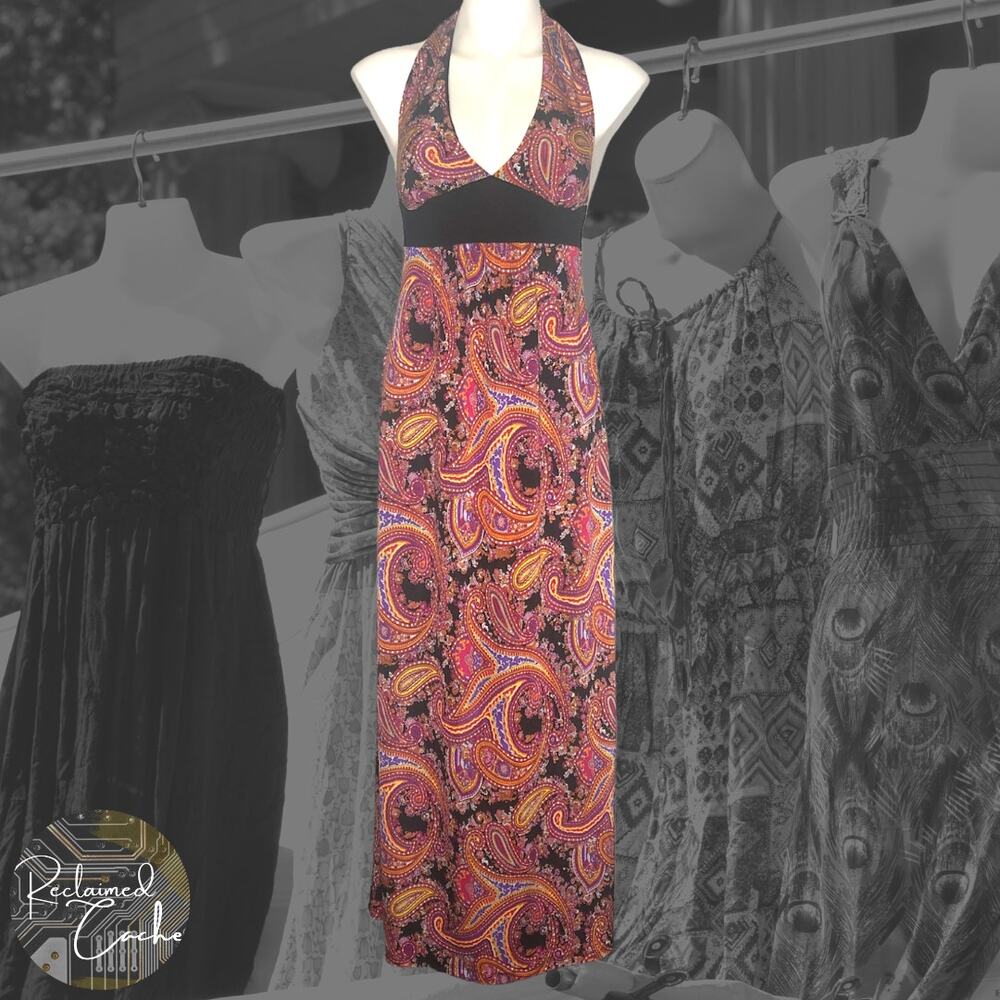 Wet Seal Paisley Halter Maxi Dress  - Size Small